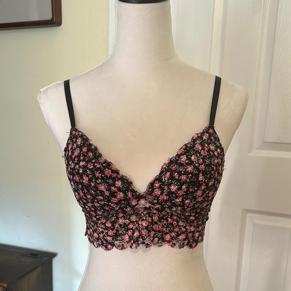 Laura Ashley Black and Pink Floral Lace Bra